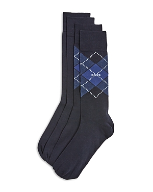 Hugo Boss Cotton Blend Dress Crew Socks, Pack Of 2 In Dark Blue