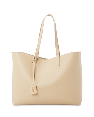 Shop Versace Virtus Leather Tote In Sand Multi/gold