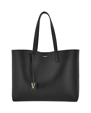 Versace Virtus Leather Tote In Black/anthracite