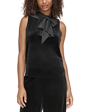 Karl Lagerfeld Womens Velvet Tie Neck Blouse In Black