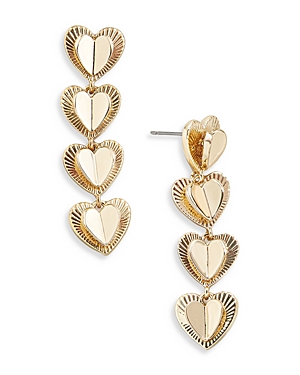 Joey 3D Heart Linear Drop Earrings in Gold Tone