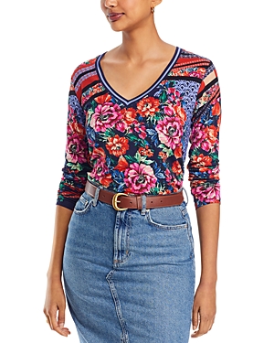 Shop Johnny Was The Janie Long Sleeve V Neck Tee In Multi