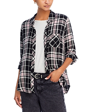 Rails Hunter Plaid Button-front Shirt In Onyx Rose