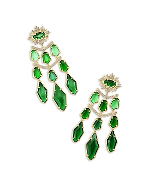 Kendra Scott Alexandria Tiered Statement Earrings In 14k Gold Plated In Gold/green Mix