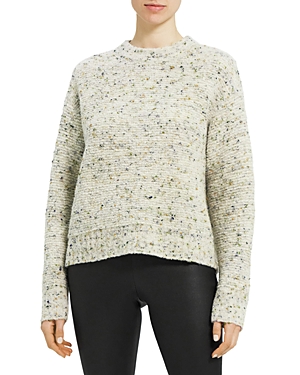 Theory Boxy Mock-neck Speckled Knit Top In Evergreen Multi