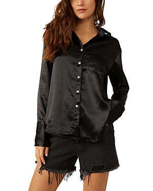 Free People Shooting For The Moon Satin Shirt In Black