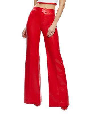 Alice and Olivia Dylan High Waist Wide Leg Pants in Bright Ruby Faux Leather