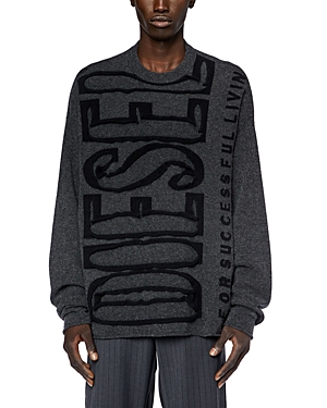 Shop Diesel K-floyd Wool Double Jacquard Oversized Fit Crewneck Sweater In Gray