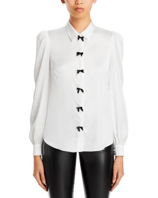 Arly Bow Georgette Blouse - White/Black Plaid