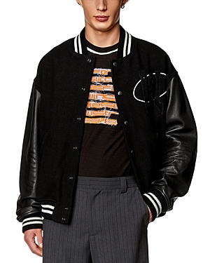 Shop Diesel L-franz-patch Mixed Media Bomber Jacket In Very Black