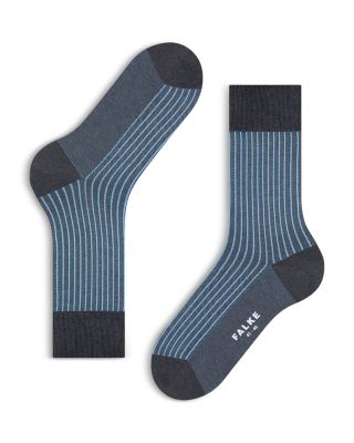 Mercerized Cotton & Nylon Two Tone Stripe Jacquard Dress Socks