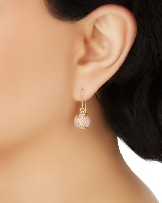 18K Yellow Gold Prisma Rose Quartz Crossover Drop Earrings