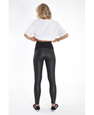 Subtle Foldover Waistband Faux Leather Maternity Leggings