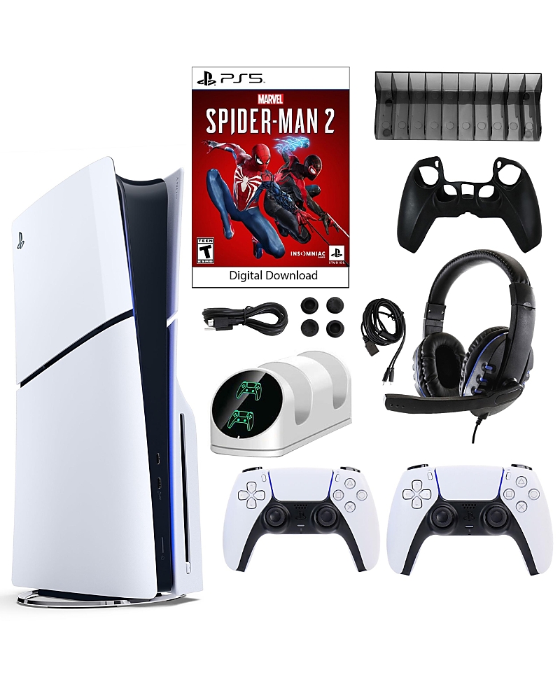 Sony PS5 Spider Man 2 Console with Extra White Dualsense Controller and Accessories Kit