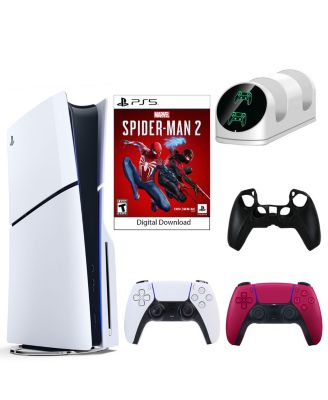 SONY - PS5 SpiderMan 2 Console with Extra Red Dualsense Controller, Dual Charging Dock and Silicone Sleeve