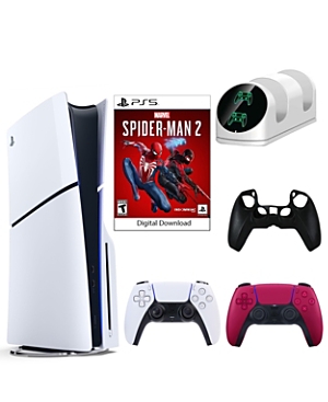 PS5 SpiderMan 2 Console with Extra Red Dualsense Controller, Dual Charging Dock and Silicone Sleeve
