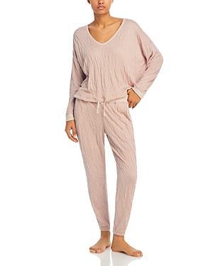 Barefoot Dreams Malibu Collection Crinkle Jersey Lounge Set In Faded Rose