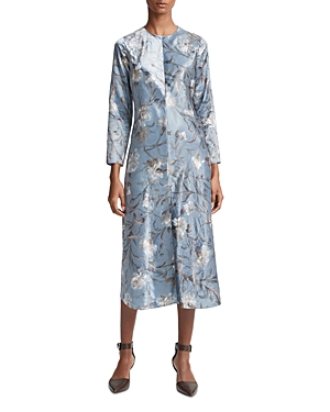 Vince Night Carnation Crew Neck Dress In Iris Smoke