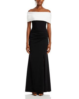 Scuba Crepe Off The Shoulder Corset Gown 
