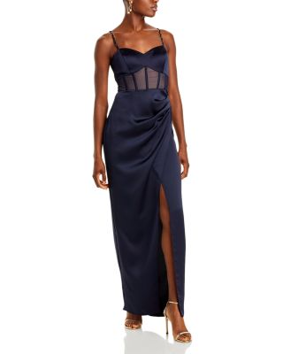 AQUA - Long Satin Illusion Maxi Dress - Exclusive