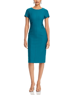 Hugo Boss Slit-front Business Dress With Gathered Details In Emerald Night