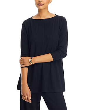 Shop Eileen Fisher Boat Neck Ribbed Tunic In Black