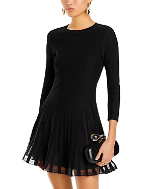 Milly Wired Edge Long Sleeve Ribbed Fitted Bodycon Dress In Black