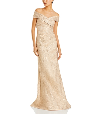 Metallic Jacquard Off-the-Shoulder Gown