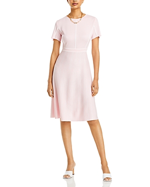 Misook Contrast Stripe A-line Knit Dress In Rose Petal/white