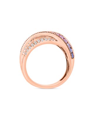 Rainbow Sapphire & Diamond Crossover Ring in 14K Rose Gold