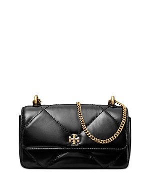 Shop Tory Burch Mini Kira Diamond Quilted Leather Flap Bag In Black/gold
