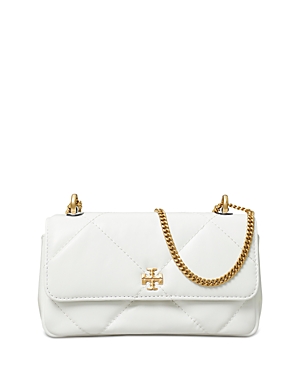 Shop Tory Burch Mini Kira Diamond Quilted Leather Flap Bag In Cirrus Cloud/gold