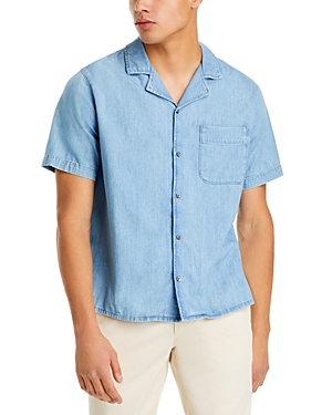 Shop Frame Chambray Button Front Short Sleeve Camp Shirt In Midland