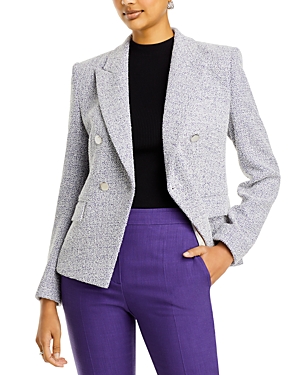 Shop Hugo Boss Jocanah Double Breasted Blazer In Mulberry Purple Boucle