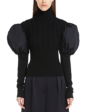 Aster Taffeta Sleeve Cable Knit Top