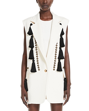 Max Mara Waistcoat With Tassel Embellishments And Notched Lapel In Ivory