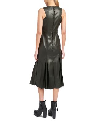 En Saison Faux Leather Pleated Midi Dress