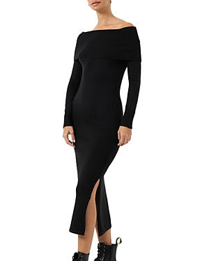 Shop French Connection Off-the-shoulder Sweater Dress In Black