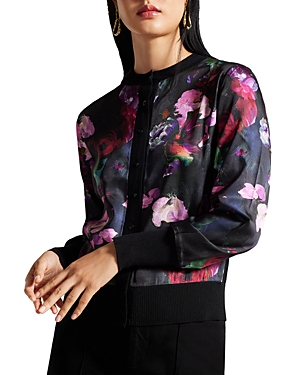 TED BAKER PRINTED WOVEN FRONT CARDIGAN