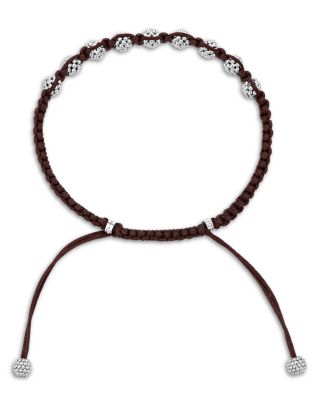 Men's Sterling Silver Anthem Caviar Bead Brown Macrame Bracelet - Exclusive