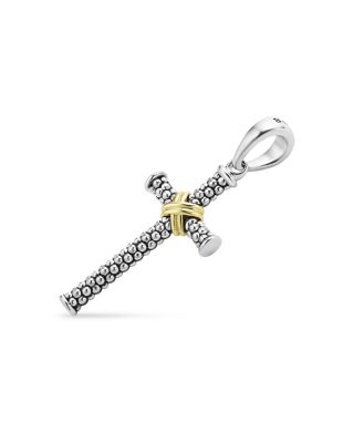 Men's 18K Yellow Gold Sterling Silver Anthem Caviar Bead X Cross Pendant - Exclusive