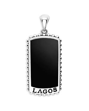 Men's Sterling Silver Anthem Black Agate Dog Tag Pendant - 100% Exclusive