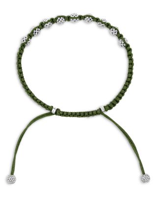 Men's Sterling Silver Anthem Caviar Bead Green Macrame Bracelet - Exclusive