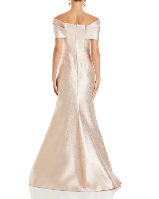 Metallic Jacquard Twist Bodice Off-the-Shoulder Gown