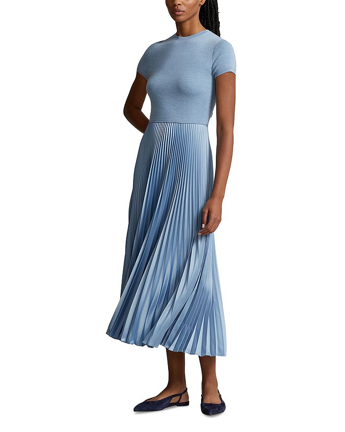 Ralph Lauren Mixed Media Pleated Skirt Midi Dress | Bloomingdale's