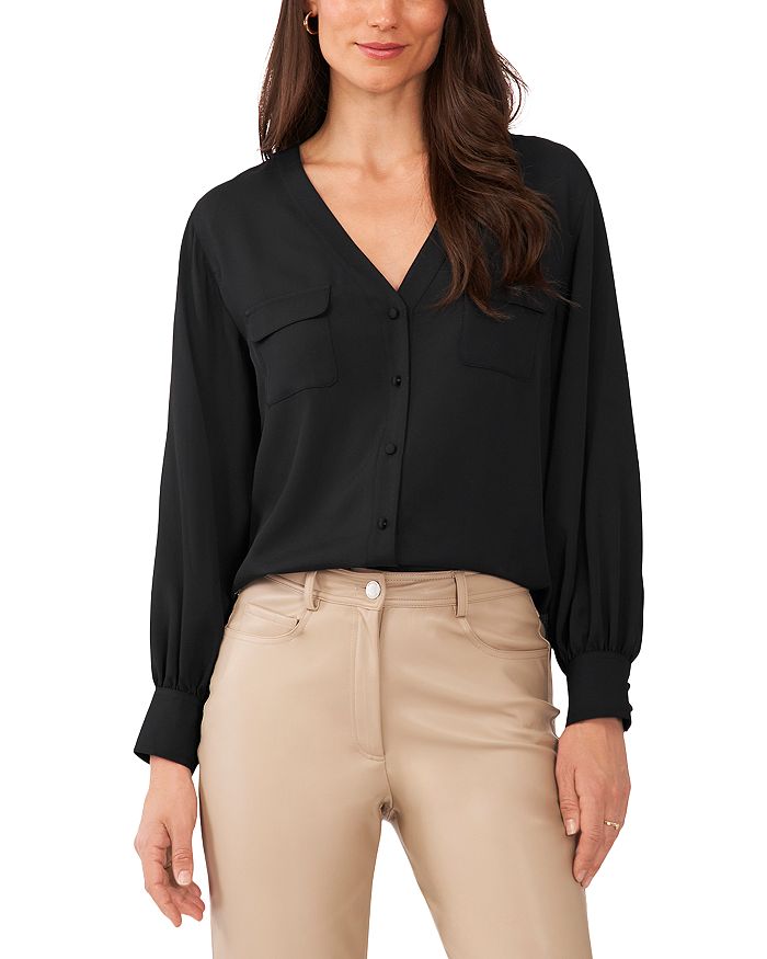 VINCE CAMUTO V Neck Button Front Blouse | Bloomingdale's