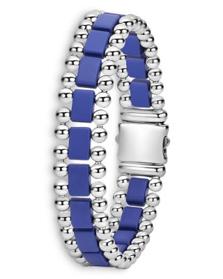 Men's Stainless Steel Anthem Ultramarine Ceramic Caviar Bead Bracelet - Exclusive