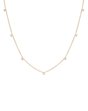 14K Yellow Gold Diamond Prong Necklace, 15.5