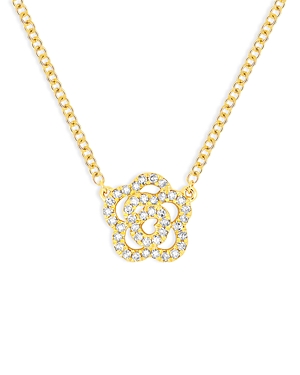 14K Yellow Gold Diamond Rose Pendant Necklace, 16-18
