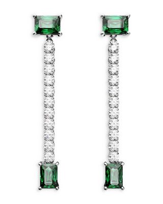 Swarovski - Matrix Pav&eacute; & Green Rectangle Crystal Linear Drop Earrings in Rhodium Plated